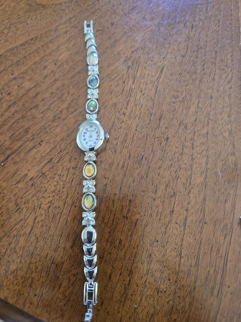Silver Tone Harve Bernard Abalone Accent Bracelet Watch - Iridescent Green/Blue